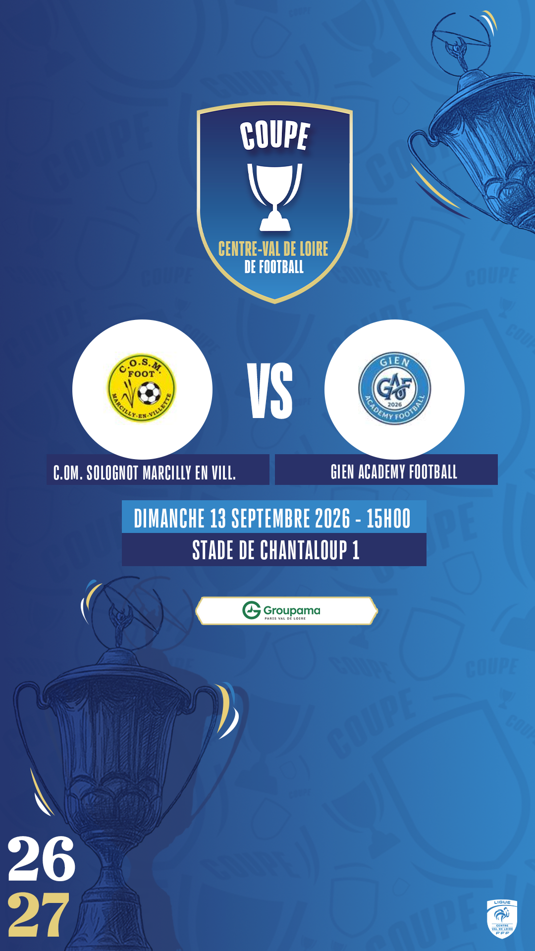 Affiche C.OM. SOLOGNOT MARCILLY EN VILL. contre GIEN ACADEMY FOOTBALL