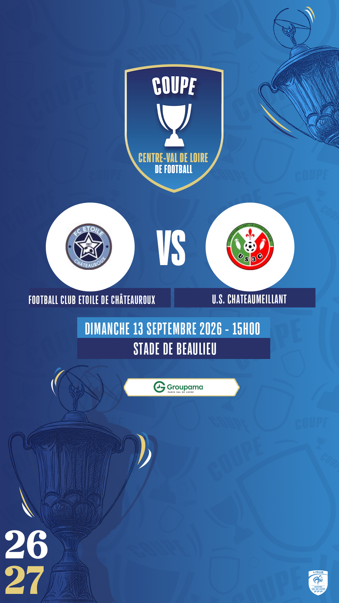 Affiche FOOTBALL CLUB ETOILE DE CHÂTEAUROUX contre U.S. CHATEAUMEILLANT