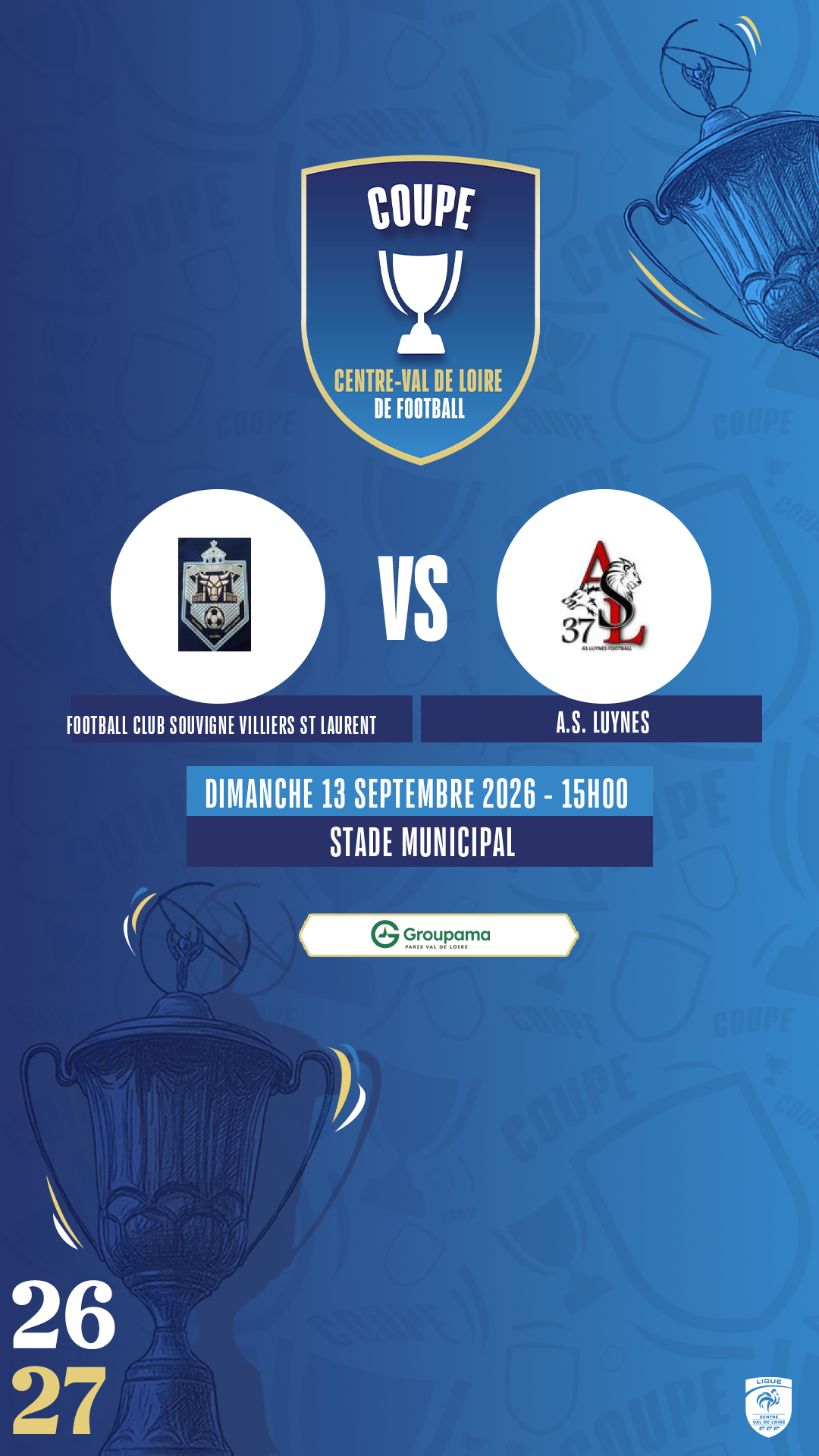 Affiche FOOTBALL CLUB SOUVIGNE VILLIERS ST LAURENT contre A.S. LUYNES