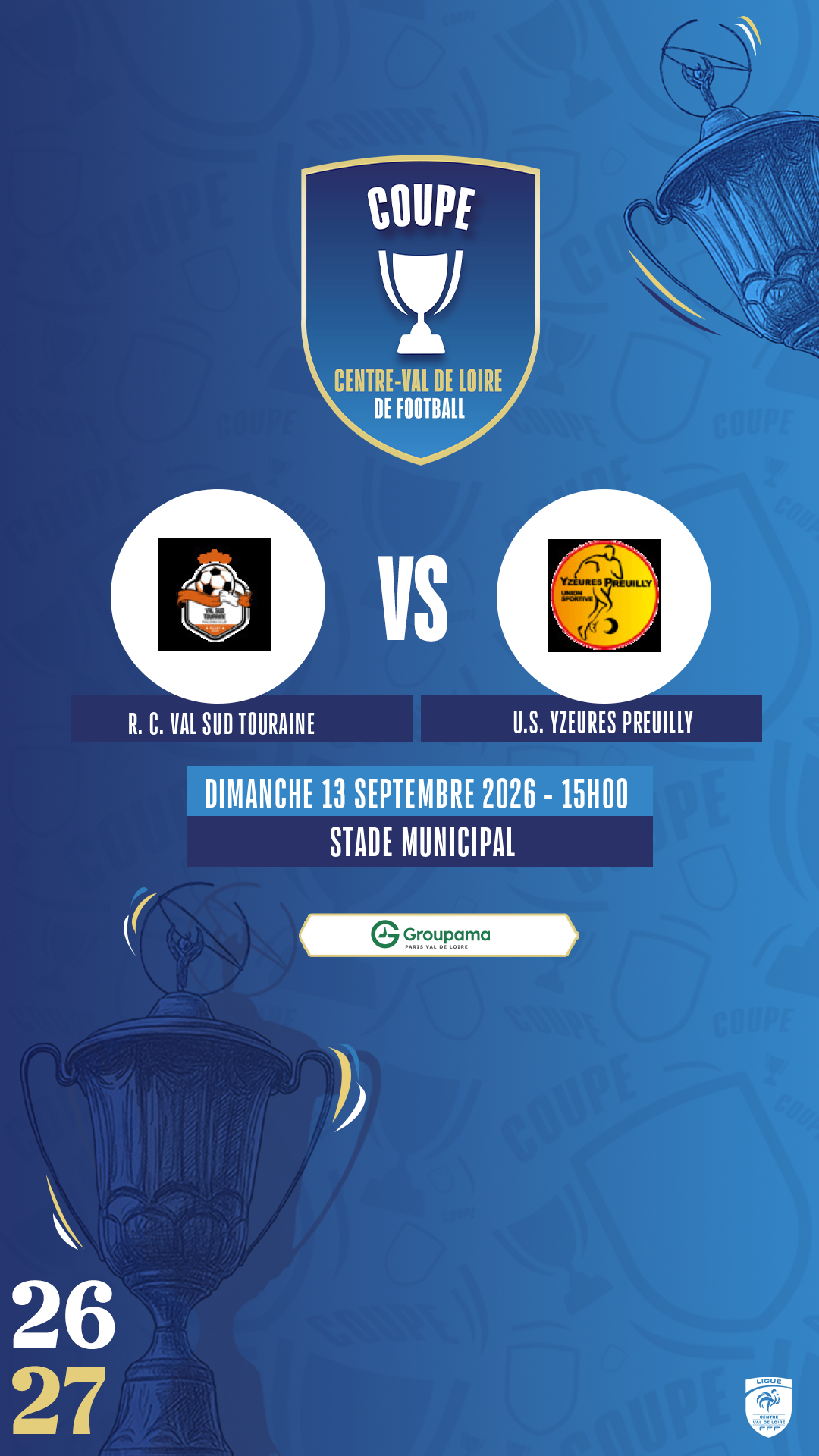 Affiche R. C. VAL SUD TOURAINE contre U.S. YZEURES PREUILLY
