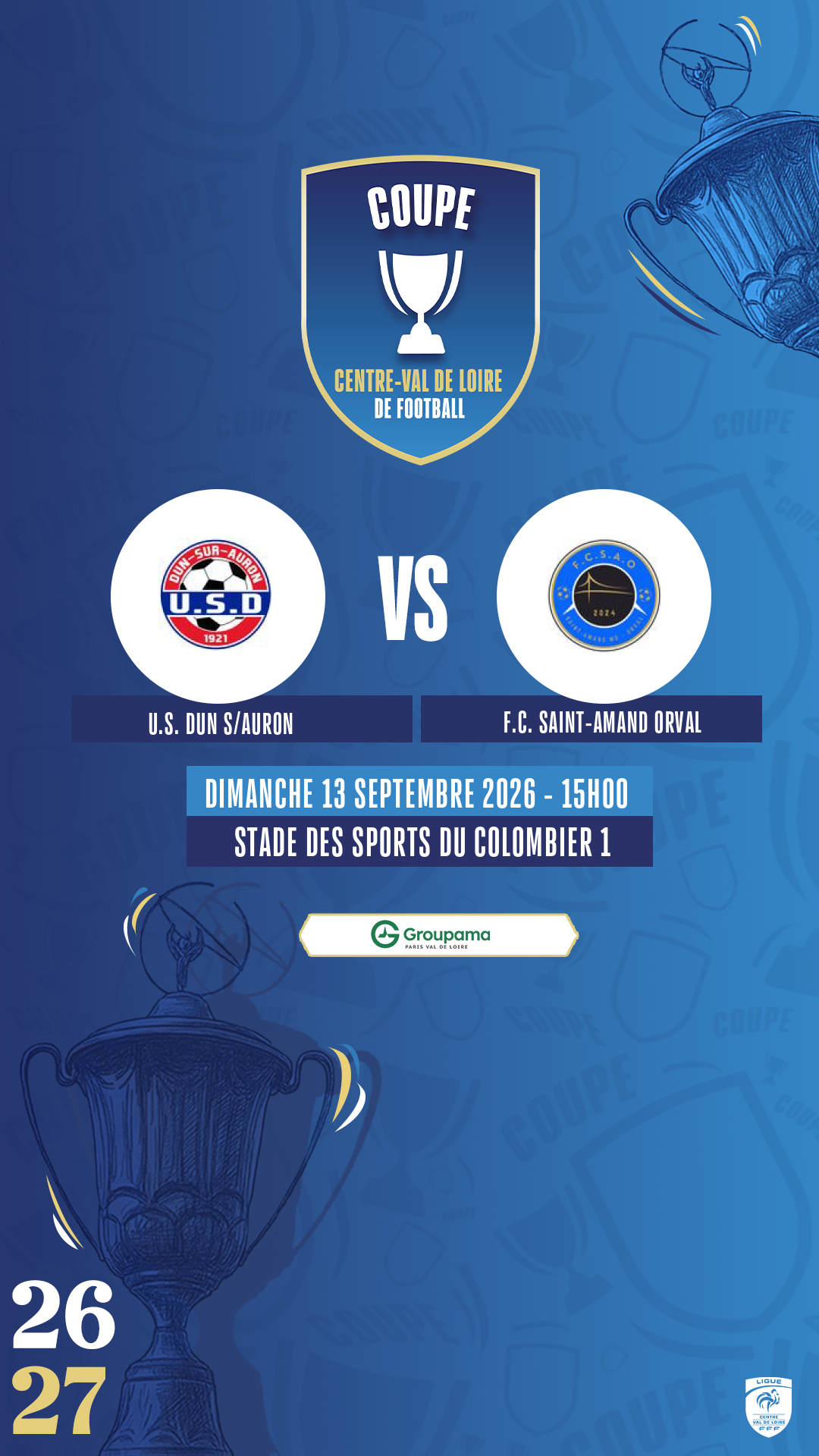 Affiche U.S. DUN S/AURON contre F.C. SAINT-AMAND ORVAL