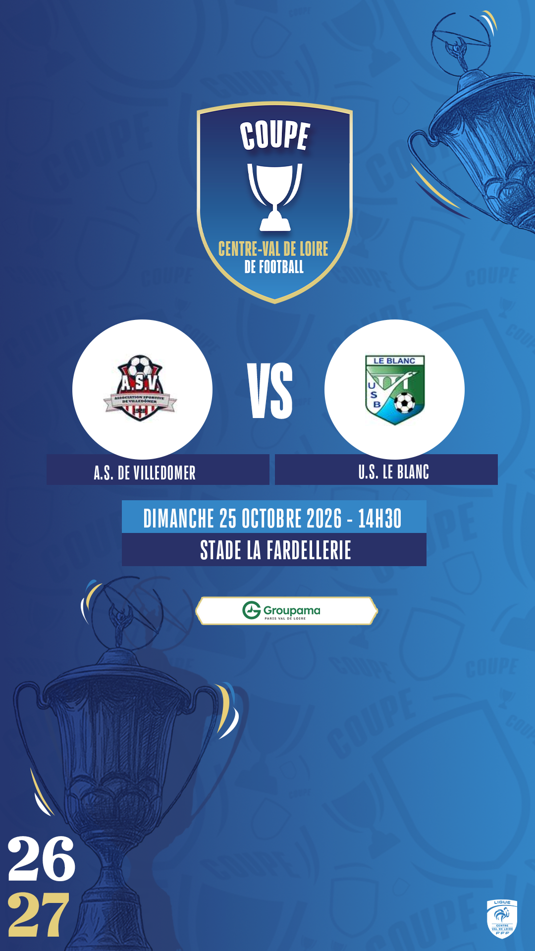 Affiche A.S. DE VILLEDOMER contre U.S. LE BLANC