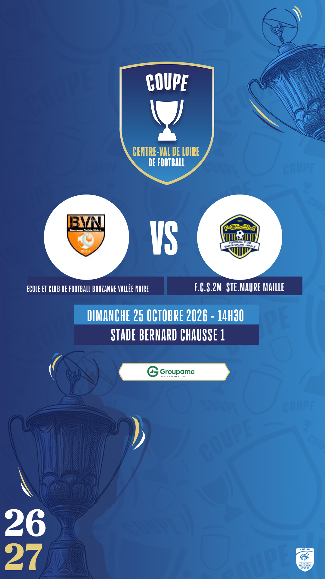 Affiche ECOLE ET CLUB DE FOOTBALL BOUZANNE VALLÉE NOIRE contre F.C.S.2M  STE.MAURE MAILLE