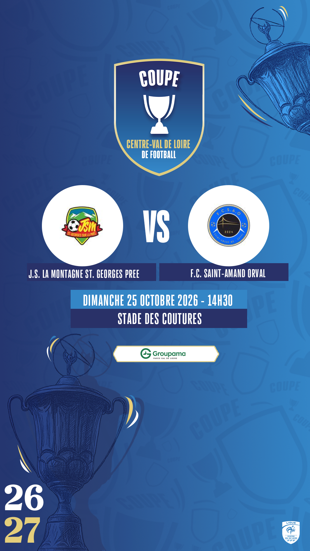 Affiche J.S. LA MONTAGNE ST. GEORGES PREE contre F.C. SAINT-AMAND ORVAL