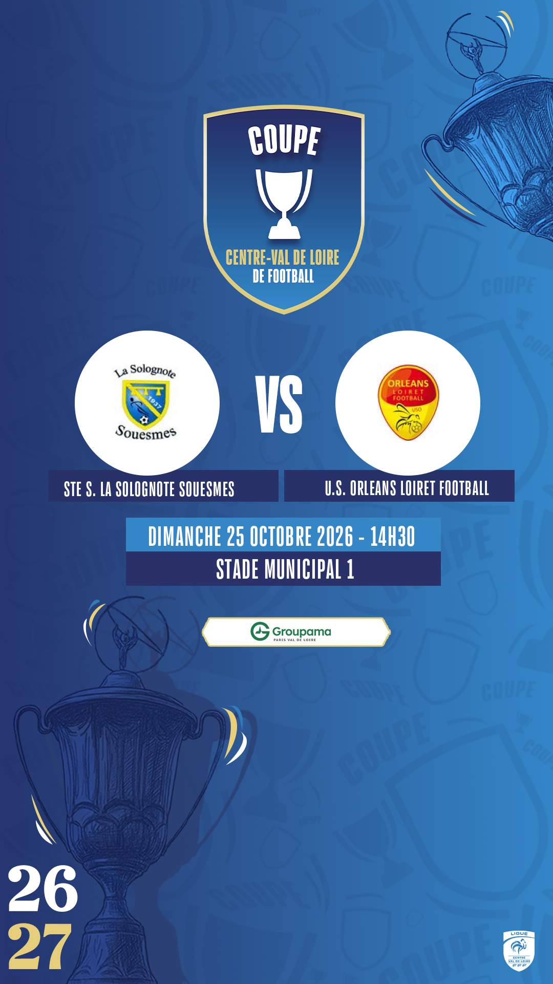 Affiche STE S. LA SOLOGNOTE SOUESMES contre U.S. ORLEANS LOIRET FOOTBALL