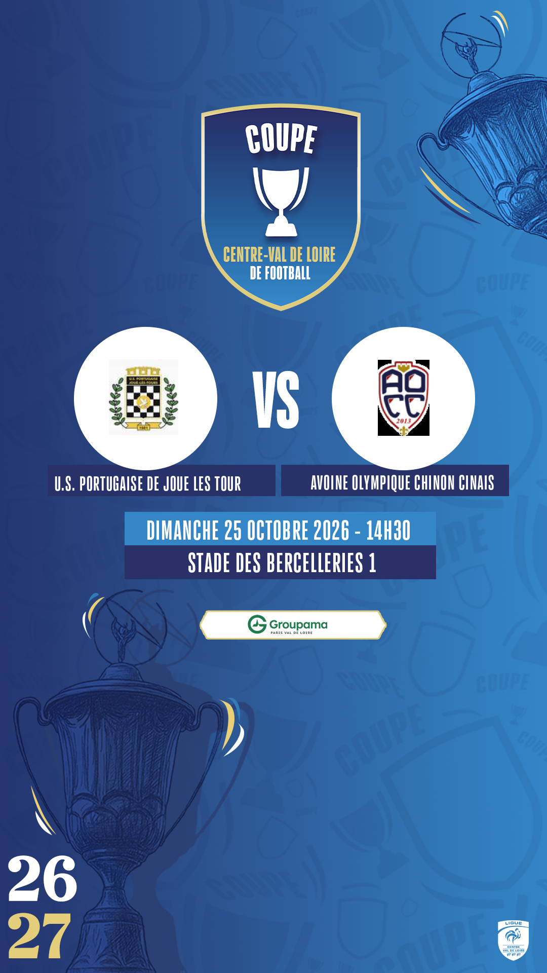 Affiche U.S. PORTUGAISE DE JOUE LES TOUR contre AVOINE OLYMPIQUE CHINON CINAIS