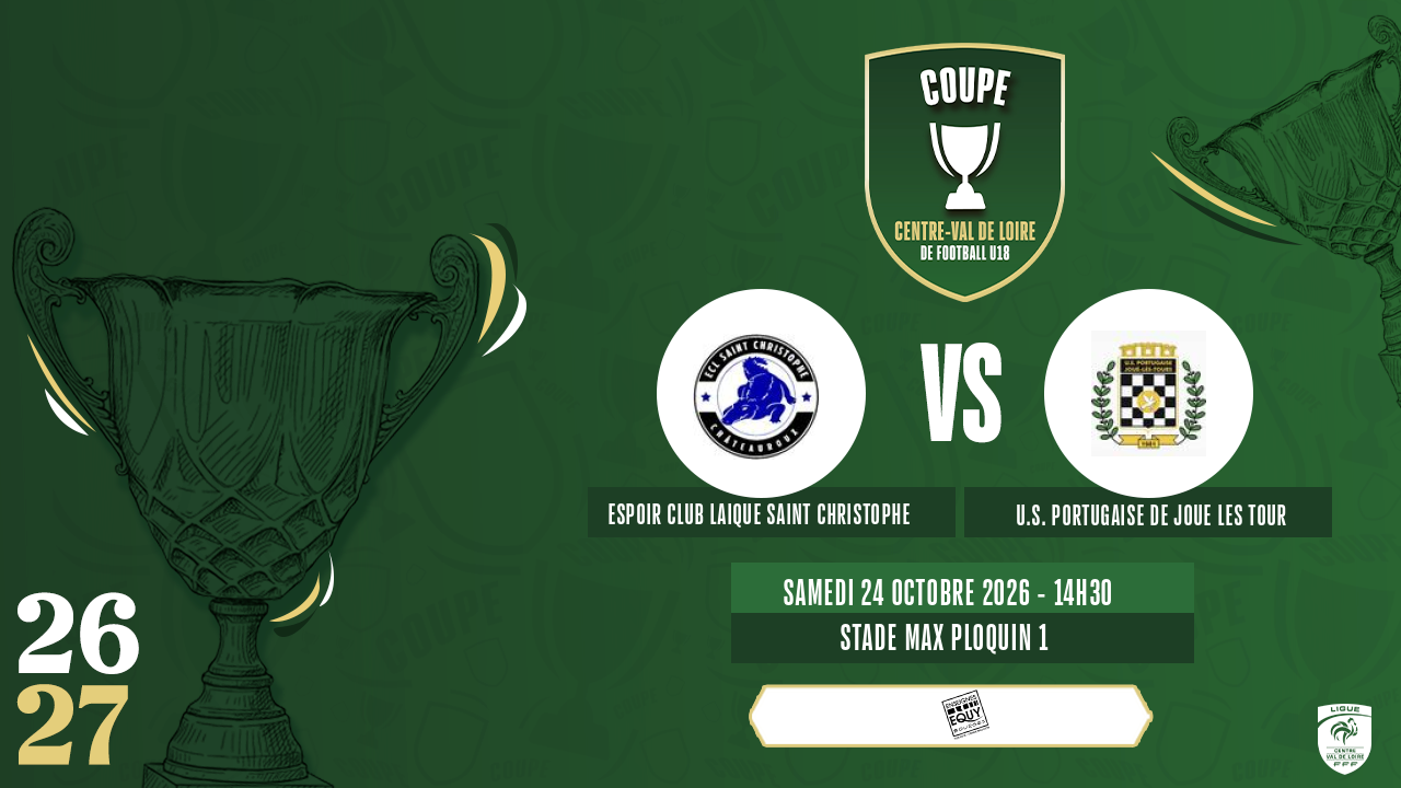 Affiche ESPOIR CLUB LAIQUE SAINT CHRISTOPHE contre U.S. PORTUGAISE DE JOUE LES TOUR