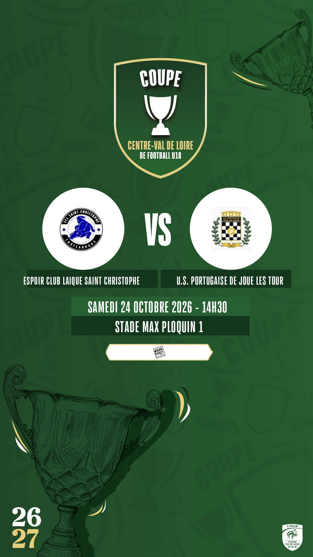 Affiche ESPOIR CLUB LAIQUE SAINT CHRISTOPHE contre U.S. PORTUGAISE DE JOUE LES TOUR