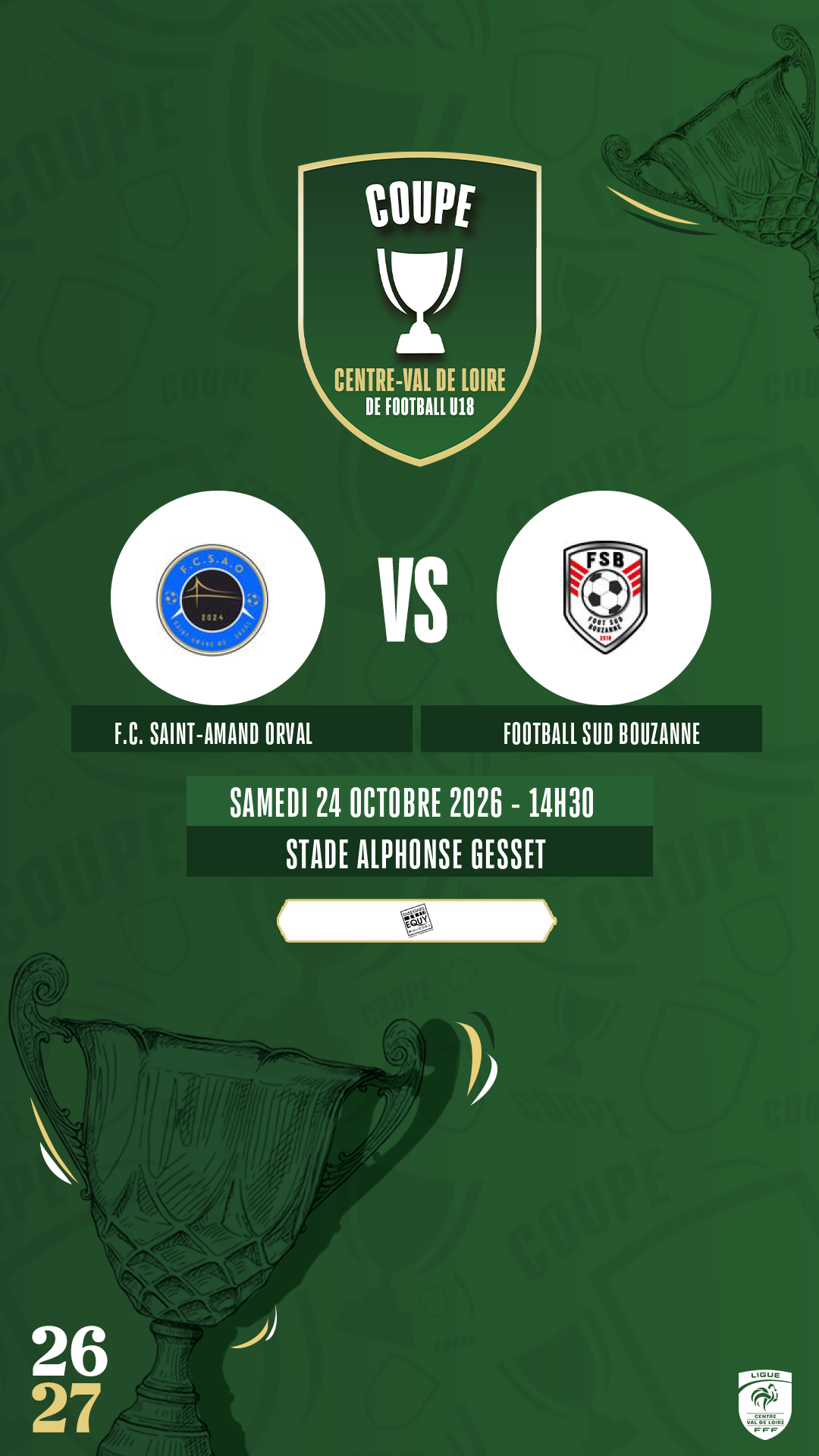 Affiche F.C. SAINT-AMAND ORVAL contre FOOTBALL SUD BOUZANNE